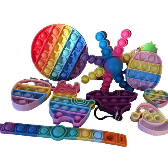 Other - 9 POP IT fidgets Bat Bracelet Pineapple Strawberry Santa Hat Heart Llama Octopus